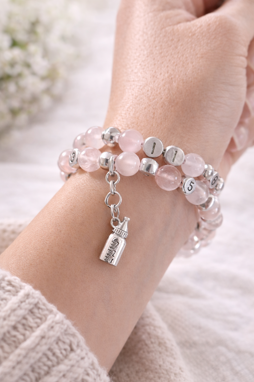 Bracelet d’Allaitement en Quartz Rose